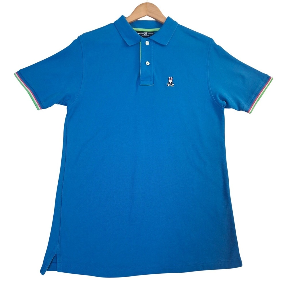 Psycho‎ Bunny Mens Blue Pima Cotton Short Sleeve Polo Shirt Size 5 XS/Small